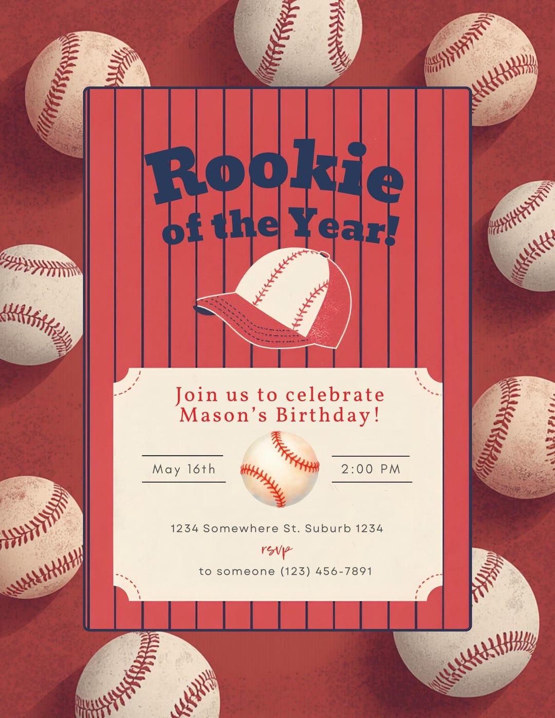 Rookie of the Year Ticket Birthday Invite, Baseball Birthday Party ...