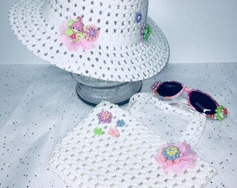 Fairy Garden Hat, Purse, Sunglasses Set, Girls Tea Party Hat, Child Spring Garden Hat,Fairy Garden Hat,Magical Unicorn Hat