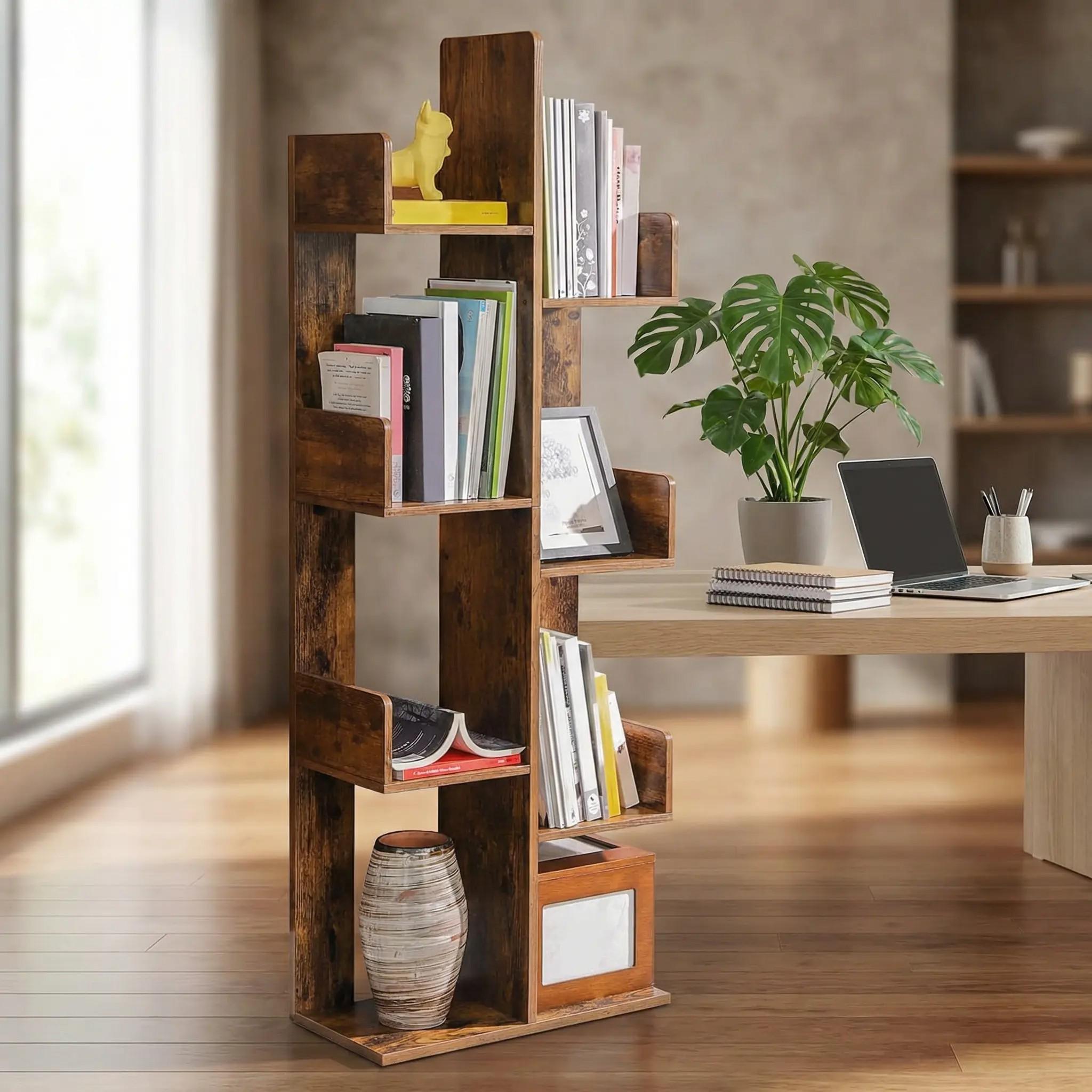 Bookcase Round Tree Tree Shaped Bookshelf, Shelf Bookcase, Modern Wooden Book Rack, Space ...