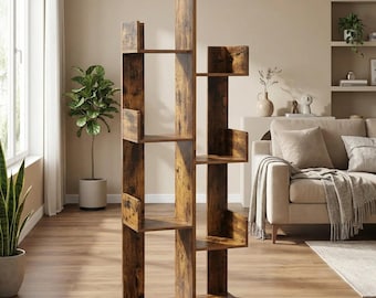 Tree Shaped Bookshelf, Shelf Bookcase, Modern Wooden Book Rack, Space Saving Storage Organizer with Rounded Corners for Living Room Bedroom