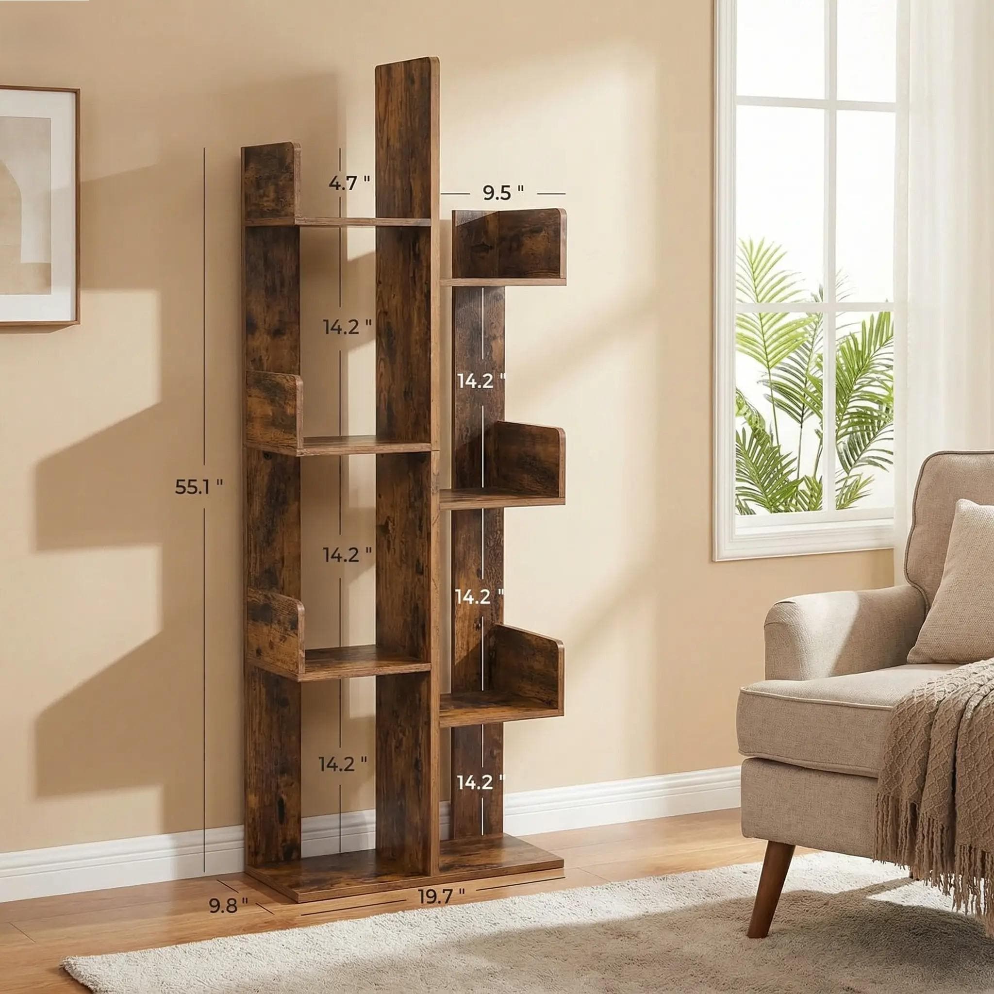 Bookcase Round Tree Tree Shaped Bookshelf, Shelf Bookcase, Modern Wooden Book Rack, Space ...
