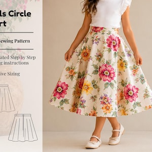 Mönster för cirkelkjol för flickor - Cirkelkjol, Kjolmönster, Enkelt kjolmönster, Cirkelkjolklänning, Symönster för kvinnor, Flickklänning