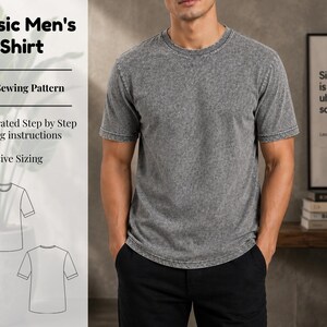 Patrón básico para coser camisetas - Patrón fácil para camisetas, Patrón básico para coser camisetas, Patrón fácil para camisetas, Vestido tipo camiseta, Camiseta básica, Patrón básico
