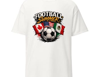 アメリカ、カナダ、メキシコの国旗、サッカーボールのグラフィックTシャツ、夏用フットボールファンTシャツ