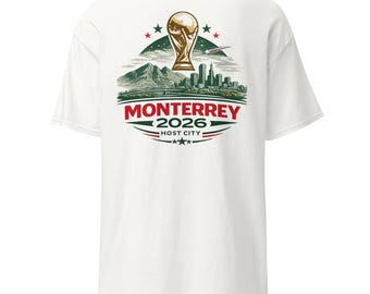 モンテレイ2026開催都市サッカーTシャツ、スカイラインフットボールファンTシャツ
