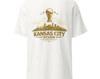 カンザスシティ 2026 サッカー スカイライン Tシャツ、開催都市フットボールファンTシャツ
