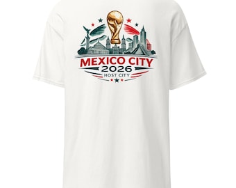 メキシコシティ2026開催都市サッカーTシャツ、スカイラインフットボールファンTシャツ