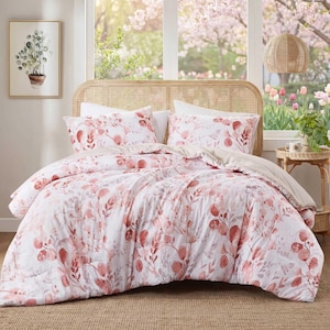 3 Pcs Vintage Floral Comforter Set | All Season Nature Inspired Branch Pattern Reversible Lightweight Soft Shabby Chic Bedding | Room Decor