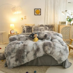 Plush Shaggy Duvet Cover Set Super Soft Fluffy Faux Fur Comforter Cover Set Luxury Fuzzy Bedding Set 3 Piece (1 Duvet Cover +2 Pillow Shams)