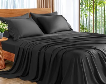 6 Piece Deep Pockets Bamboo Bed Sheet Set | Durable Extra Soft Wrinkle Free Breathable Comfy Luxury Sheets | 1800 TC Cozy Washable Sheet