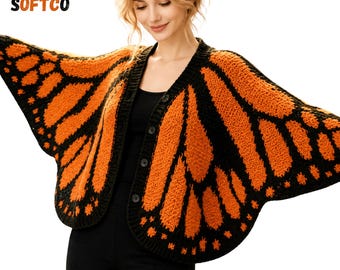 Cárdigan de punto con alas de mariposa monarca, suéter extragrande, estilo bohemio, tipo capullo.