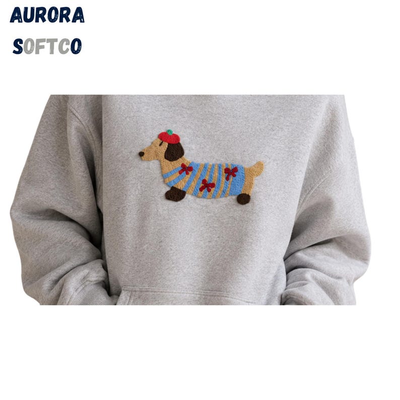 Besticktes Hunde Komfort Hoodie Set, Übergroßer Pullover Sweatshirt, Baggy Jogginghose, Unisex Streetwear Bild 4