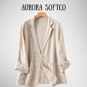 Women’s Oversized Linen Blazer Casual Loose Fit Long Sleeve Summer Jacket