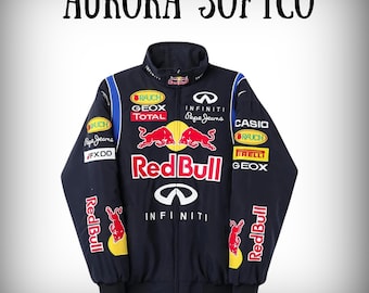 Red Bull Racing F1-jack, op motorsport geïnspireerd streetwearjack, geborduurde ritssluiting