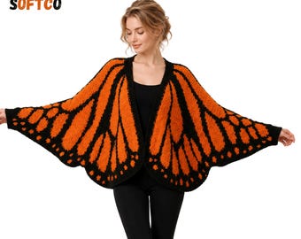 Monarch Butterfly Wing Knitted Cardigan Oversized Sweater Boho Cocoon Shrug