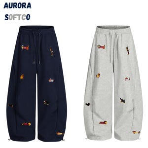 Bestickter Hund Komfort Jogginghose Baggy Flare Jogginghose Loose Fit Jogger Unisex Streetwear