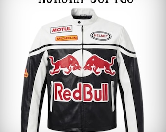 RedBull Jacket Faux Leather Bomber – Embroidered NASCAR F1 Racing Streetwear