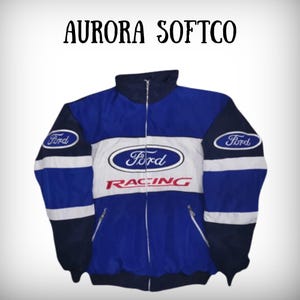 Veste de course Ford Motorsport – légère brodée avec fermeture éclair | Streetwear de course rétro unisexe