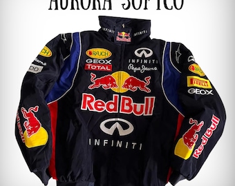 Embroidered Red Bull Racing Jacket, Motorsport Inspired Streetwear Jacket, Zip-Up