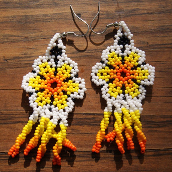 Huichol authentic style, Ethnic mexican art ,OAK,Native American Huichol,Folk art,mexican festive jewelry, Mexican statement earrings