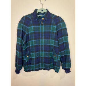 Chaqueta bomber Harrington Pendleton Plaid 100% lana, azul verdoso vintage, talla M (EE. UU.)