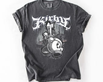 Kirby Metal Shirt, Death Metal Kirby T-Shirt, Gothic Kirby Graphic Shirt, Funny Metal Kirby Tee, Gamer Goth Gift