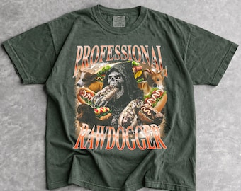 Professional Rawdogger Grim Reaper Hot Dog Graphic T-Shirt, Vintage Bootleg Style Men's Tee