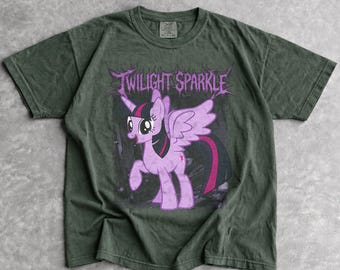 Comfort Colors Twilight Sparkle Shirt, Funny Pony Death Metal T-Shirt, Gothic Grunge Graphic Tee, Goth Emo Aesthetic Pony Top