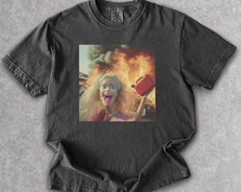 Comfort Colors Stressed Barbie Doll Face Graphic Tee, Sarcastic Meme Humor Shirt, Trendy Tee