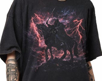 Vintage 90s Nazgul Graphic T-Shirt, Distressed Ringwraith Middle Earth Shirt, Dark Fantasy Graphic Tee