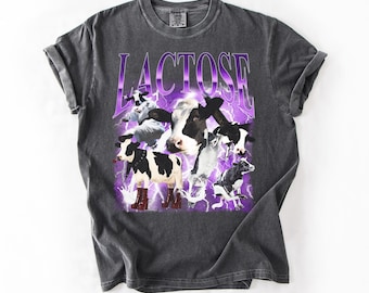 Lactose Tolerant Retro Cows T-Shirt, Funny 90s Meme Graphic Tee, Vintage Silly Animal T-Shirt