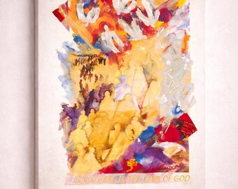 Christian Lamb of God Abstract Canvas Art, Religious Biblical Office Decor