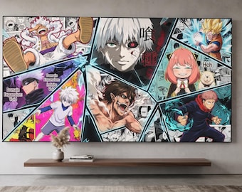 Anime Collage Canvas Print, Manga Wall Art, Tokyo Poster, Titan Decor, Otaku Room