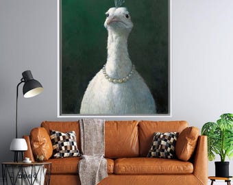 Elegant Swan Portrait Print, Vintage Animal Wall Art, Chic Bird Painting, Neutral Decor