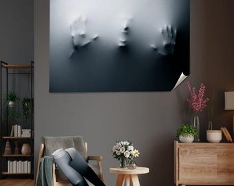 Dark Abstract Hands Canvas Print, Minimalist Modern Wall Art Poster