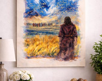 Christian Canvas Art, Jesus Office Decor, Biblical Landscape Painting, Faith Wall Art
