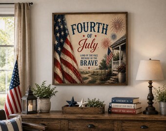 Vintage American Flag Fourth of July Print, Christian Patriotic Home Decor