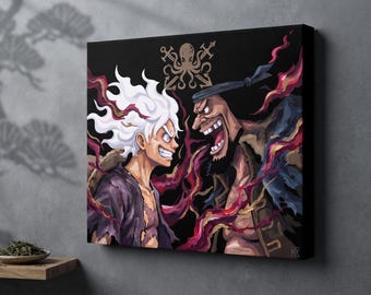 Anime Canvas Wall Art, Epic Duel Painting, Manga Decor, Game Room Poster