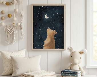 Bear and Moon Themed Nursery Wall Art and Decoration