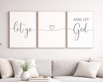 Let Go And Let God Canvas Set, Minimalist Christian Wall Art