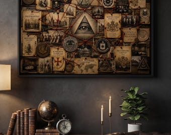 Secret Societies Conspiracy Canvas Print, Illuminati Templar Order Wall Art (Poster)