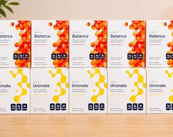 Unicity Balance & Unimate Mega Bundle | 5 Balance Boxes + 5 Unimate Boxes | Orange and Lemon Flavor Drink Mix | 30 Stick Packs Per Box