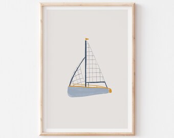 Sailing Boat Art Printable, Kids Gallery Wall Art, Nautical Wall Art, Transportation Print Nursery, Boat Decor, Sailboat Toddler Room Art