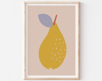 Minimalist Lavender Yellow Pear Print, Digital Modern Kitchen Decor, Trendy Fruit Poster Print, Kitchen Wall Decor, Food PRINTABLE Wall Art