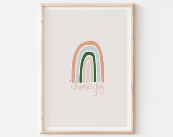 Choose Joy Rainbow Printable Quote, Modern Toddler Room, Typography Nursery Rainbow, Abstract Rainbow Print, Gender Neutral Nursery Wall Art