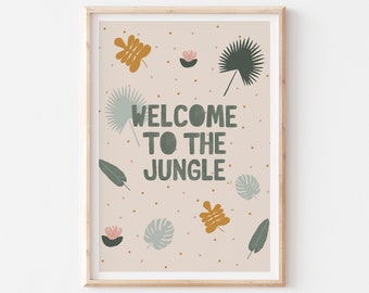 Welcome to the Jungle Printable Wall Art, Tropical Decor, Monstera Print, Plant Lover, Plant Lady Gift, Jungle Nursery Decor, Welcome Sign