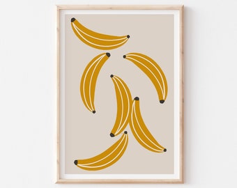 Bananas Printable Wall Art, Yellow Bananas Kitchen Decor, Minimalist Colorful Dining Art, Colorful Fruit Print, Banana Poster, Dorm Decor