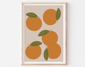 Orange PRINTABLE WALL ART, Fruit Print, Fruit Wall Art Print, Food Art Print, Orange Kitchen Art, Colorful Citrus Art, Modern Kitchen  Art