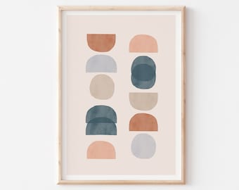 Terracotta Neutral Blue Abstract Wall Art, Mid Century Modern Printable, Rust Pink Printable Wall Art, Geometric Print, Geometric Wall Art