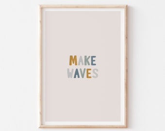 Make Waves Surf Printable Wall Art, Typography Boy Room Decor, Make Waves Print, Beach Nursery Decor, Nursery Quote Print, Surf Nursery Art